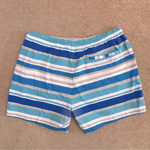 Red Camel Mens Swim Trunks Swimwear Size Large 34 36 Blue White Stripe Altered - Picture 3 of 9